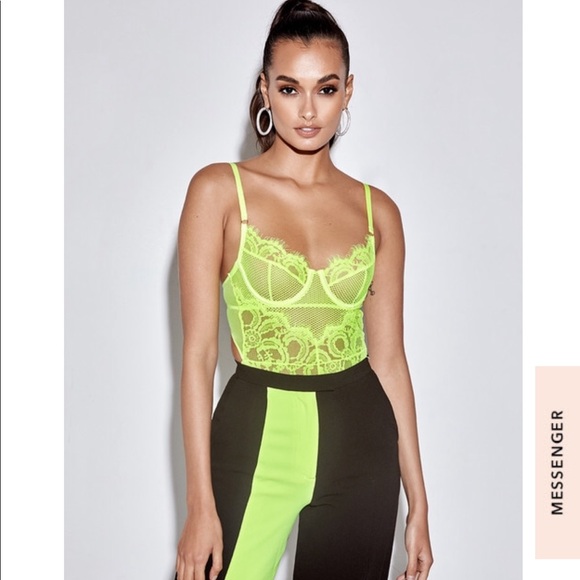 Green Lace Body Suit Bnwt bralette fishnet neon Neon bodysuit Yellow